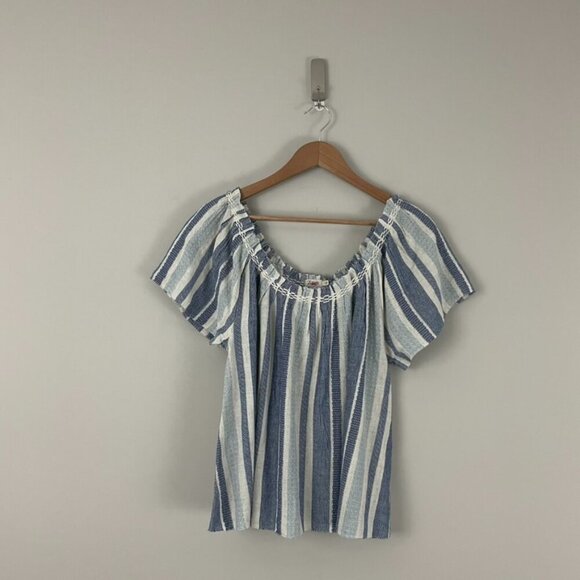 Faherty Annabelle Textured Top in Navy Slub Stripe Size Small - Picture 1 of 6